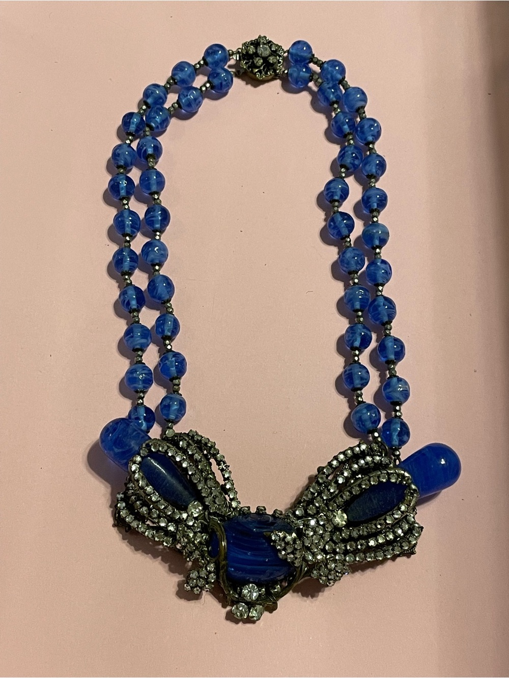 Vintage Ultra Rare Signed Miriam Haskell Cobalt Bead Rhinestone Necklace